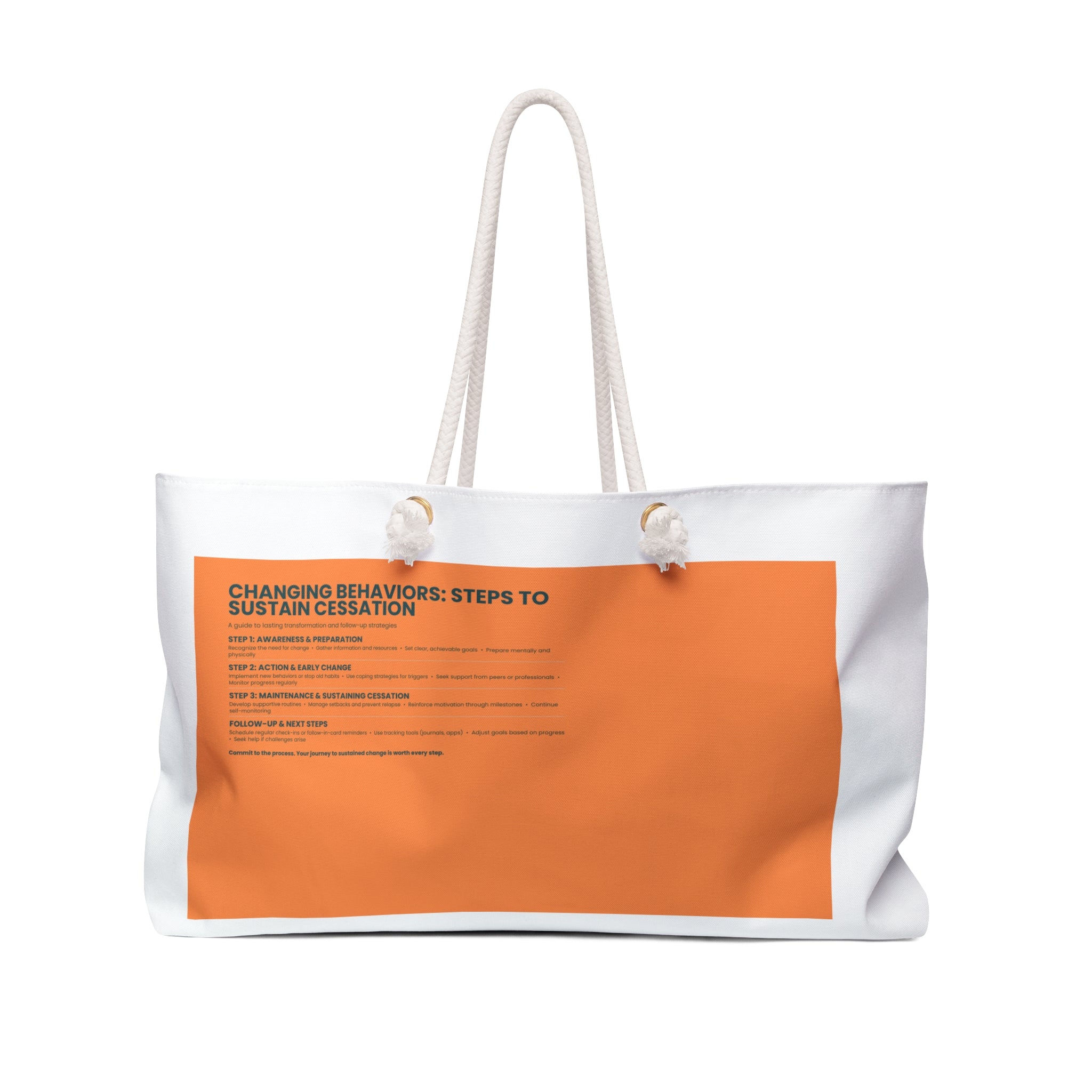 Weekender Bag — Minimal Orange Panel Travel Tote with Rope Handles