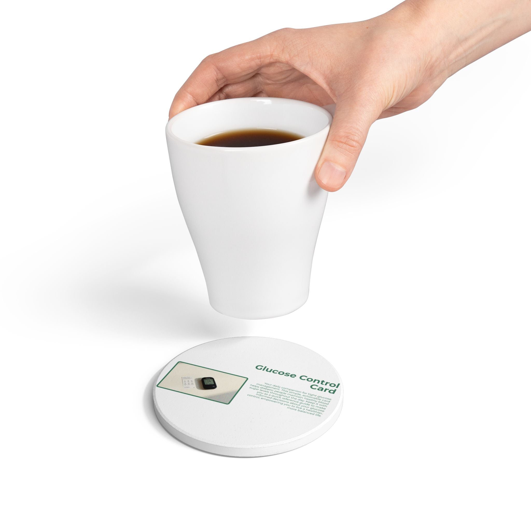 Glucose Control Card Ceramic Coaster — Diabetes Awareness Drink Coaster
