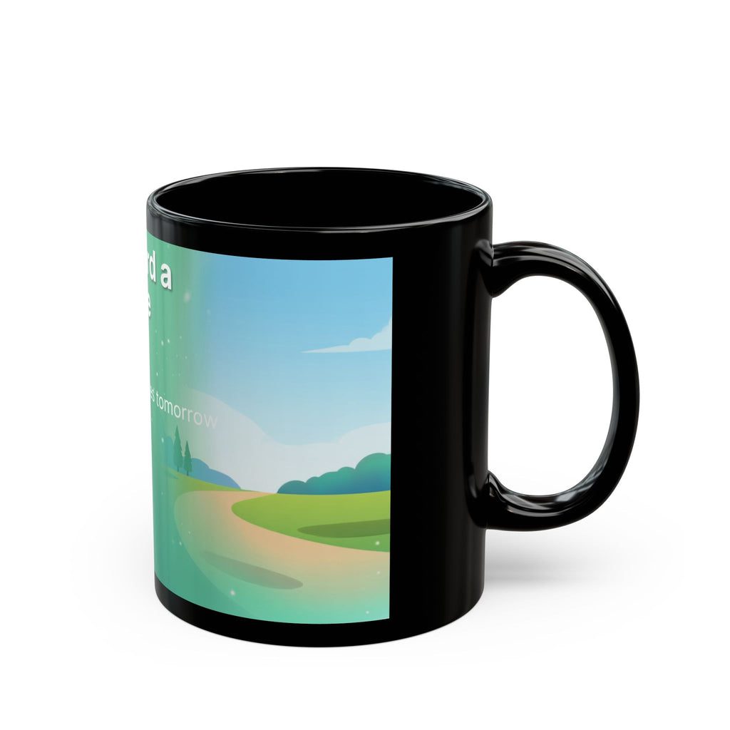 Motivational Journey Black Mug — "Stepping Toward a Healthier Life" Inspirational Coffee Cup