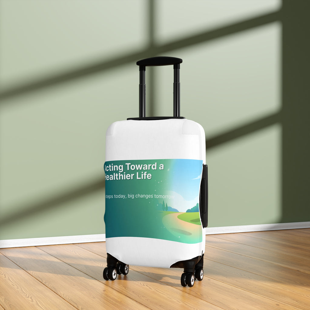 Luggage Cover – 'Acting Toward a Healthier Life' Travel Protector with Scenic Wellness Design