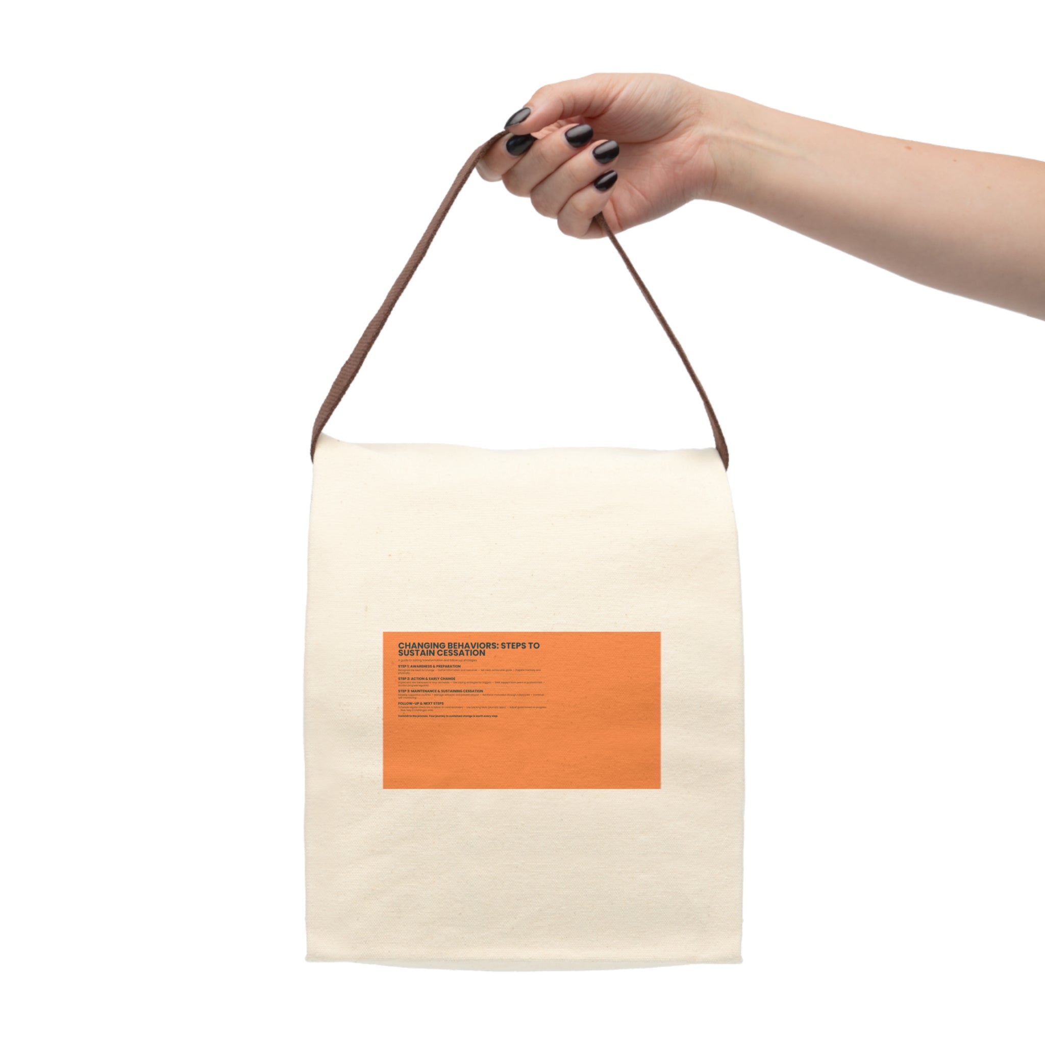 Canvas Lunch Bag — Minimal Orange Label Lunch Tote with Strap