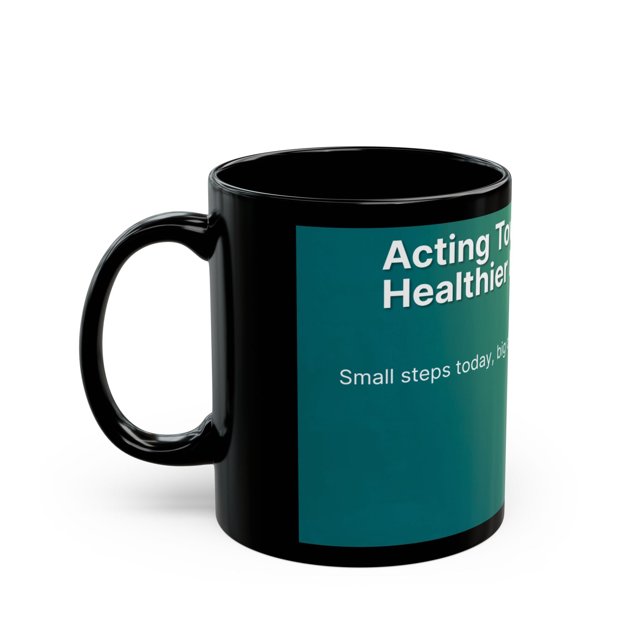 Motivational Journey Black Mug — "Stepping Toward a Healthier Life" Inspirational Coffee Cup