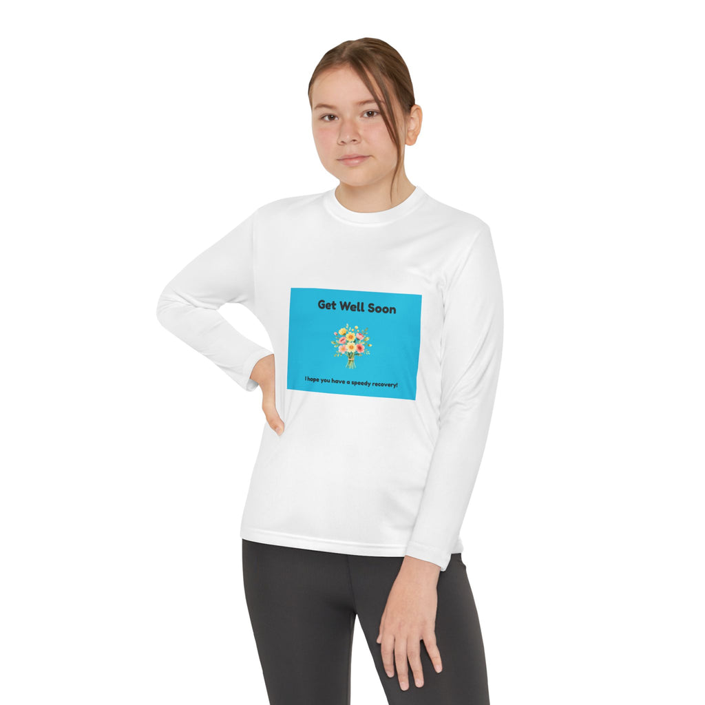 Get Well Soon Youth Long Sleeve Tee — Cheerful Flower Healing Shirt for Kids