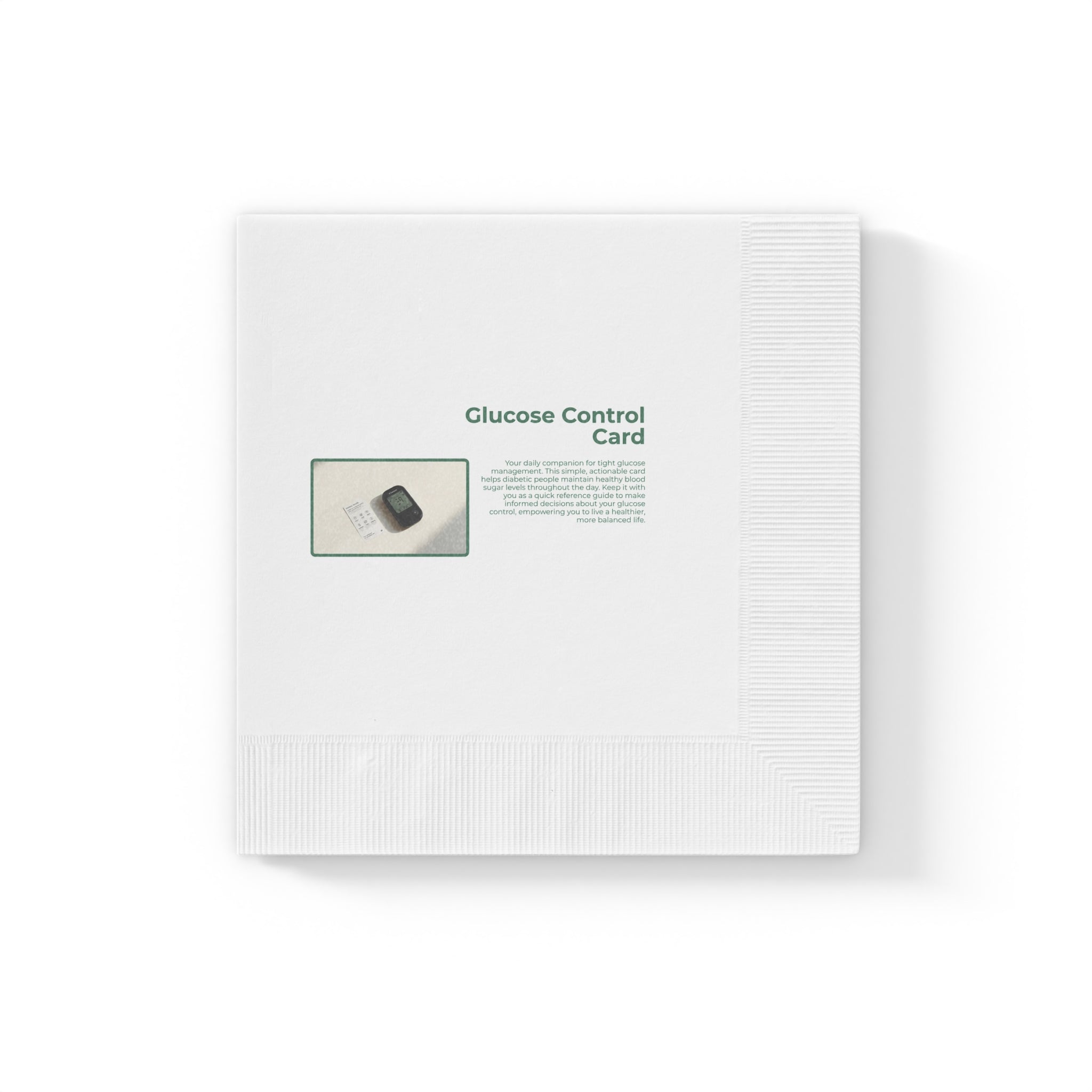 Napkin — Glucose Control Card Design (Medical-Themed White Cocktail Napkins)