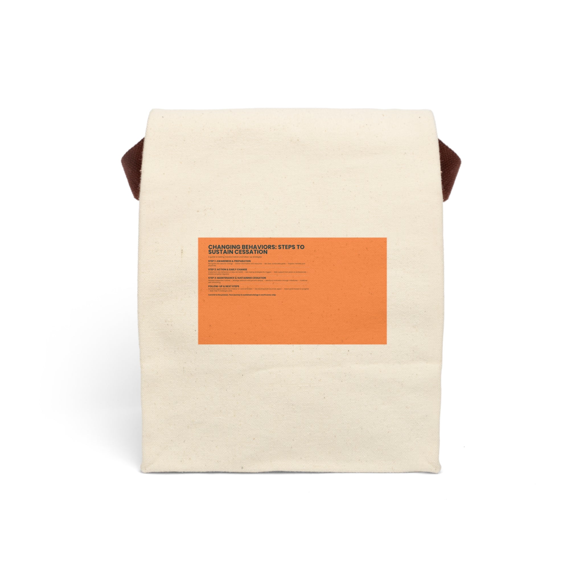Canvas Lunch Bag — Minimal Orange Label Lunch Tote with Strap