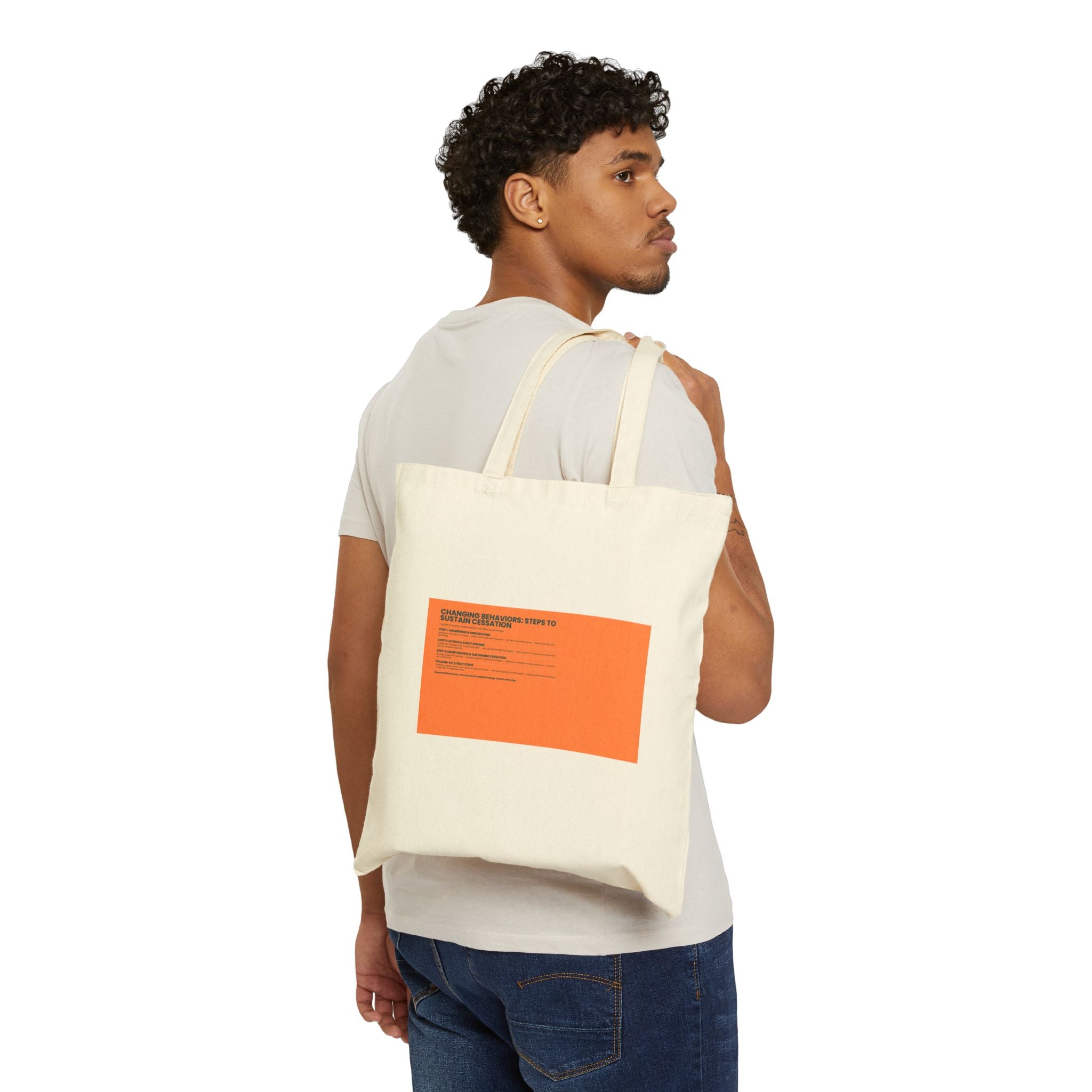 Canvas Tote Bag with Minimal Orange Label Graphic