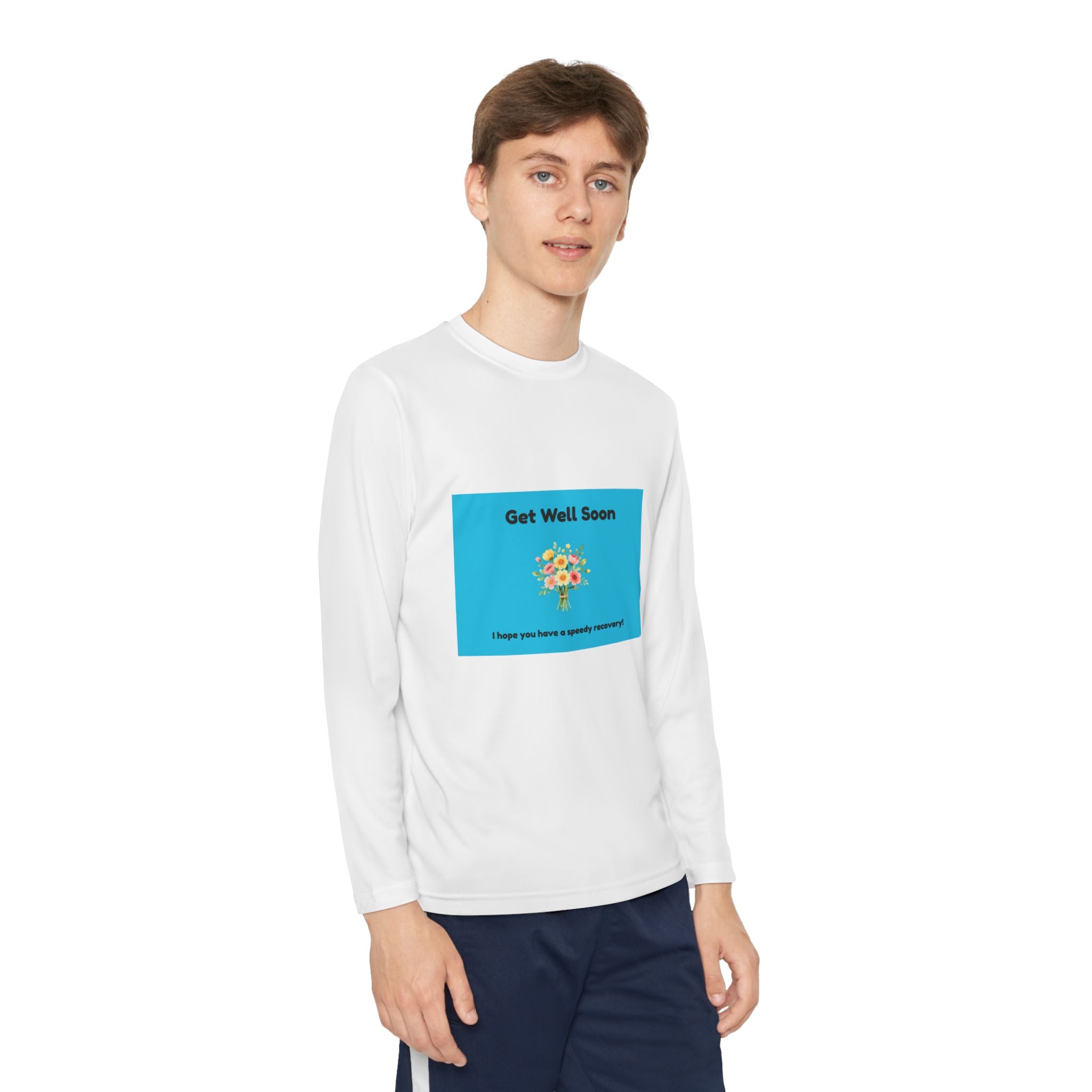 Get Well Soon Youth Long Sleeve Tee — Cheerful Flower Healing Shirt for Kids